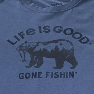 Life is Good Gone Fishin’ Long Sleeve Blue Crewneck Crusher Tee M